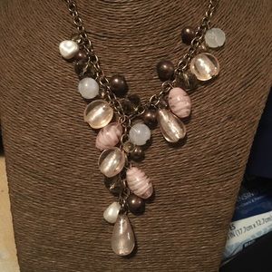 Baby pink, white and clear beaded necklace